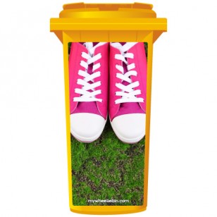 Bright Pink Shoes On Green Grass Wheelie Bin Sticker Panel